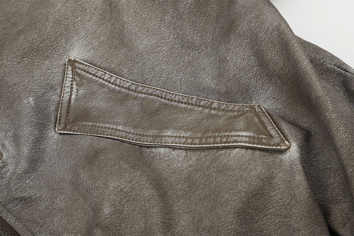 Vintage Washed Bomber Jacket with Faux Fur Collar — Oversized Padded Flight