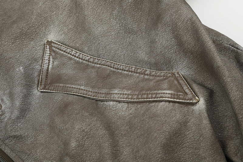 Vintage Washed Bomber Jacket with Faux Fur Collar — Oversized Padded Flight