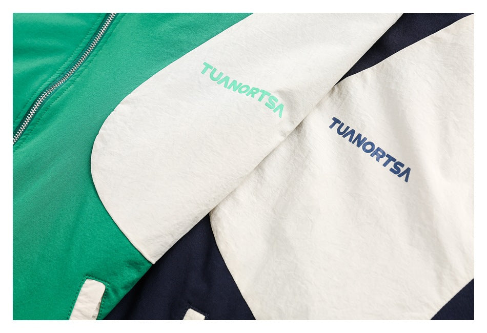Colorblock Zip-Up Track Jacket — Oversized Retro Varsity Style