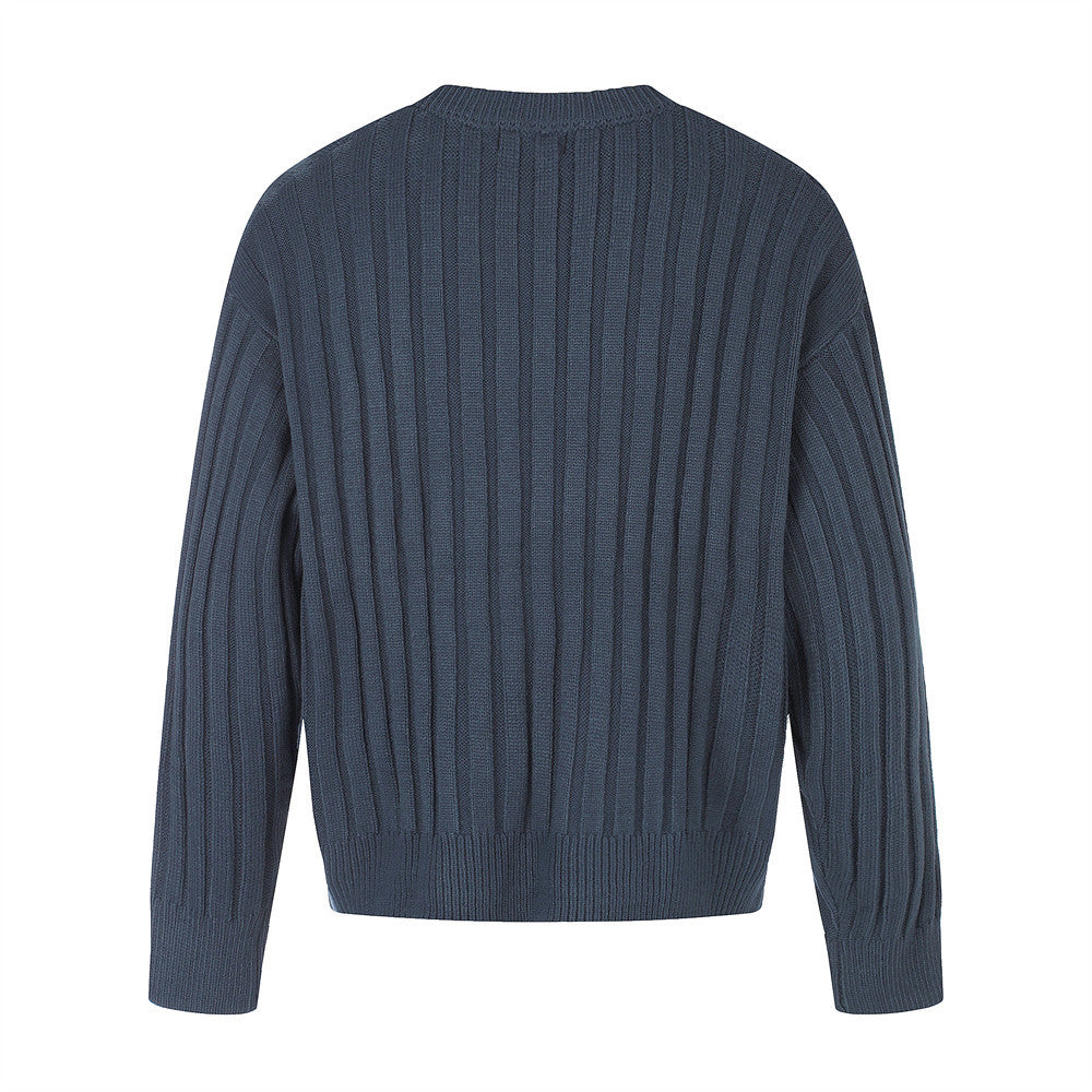 Ribbed Knit Crewneck Sweater — Oversized Fit, Solid Color