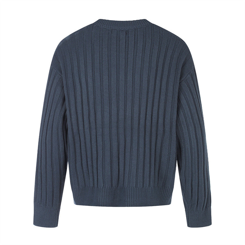 Ribbed Knit Crewneck Sweater — Oversized Fit, Solid Color