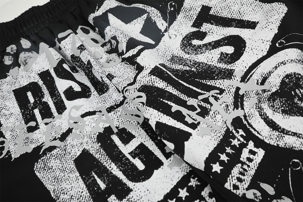 Wide-Leg Graphic Sweatpants – Rise Against Print, Washed Streetwear Baggy Fit
