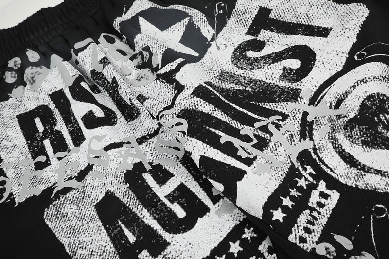 Wide-Leg Graphic Sweatpants – Rise Against Print, Washed Streetwear Baggy Fit