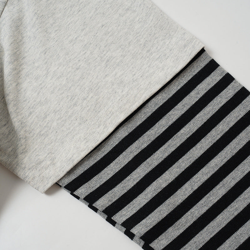 Long Sleeve T-Shirt Faux-Layered Rock Graphic Striped Sleeve Oversized Tee
