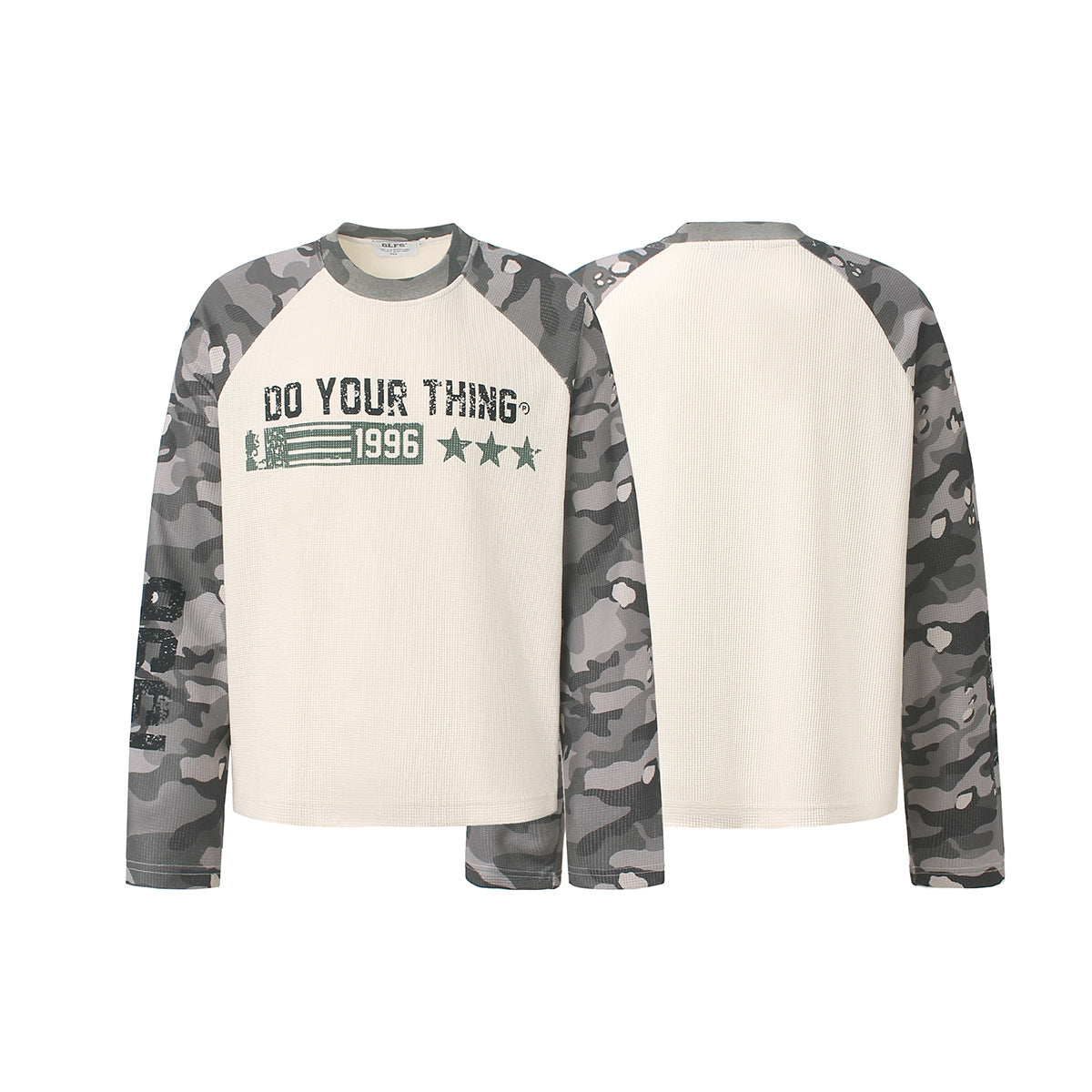 T-shirt raglan gaufré à manches longues avec manches camouflage — Do Your Thing 1996