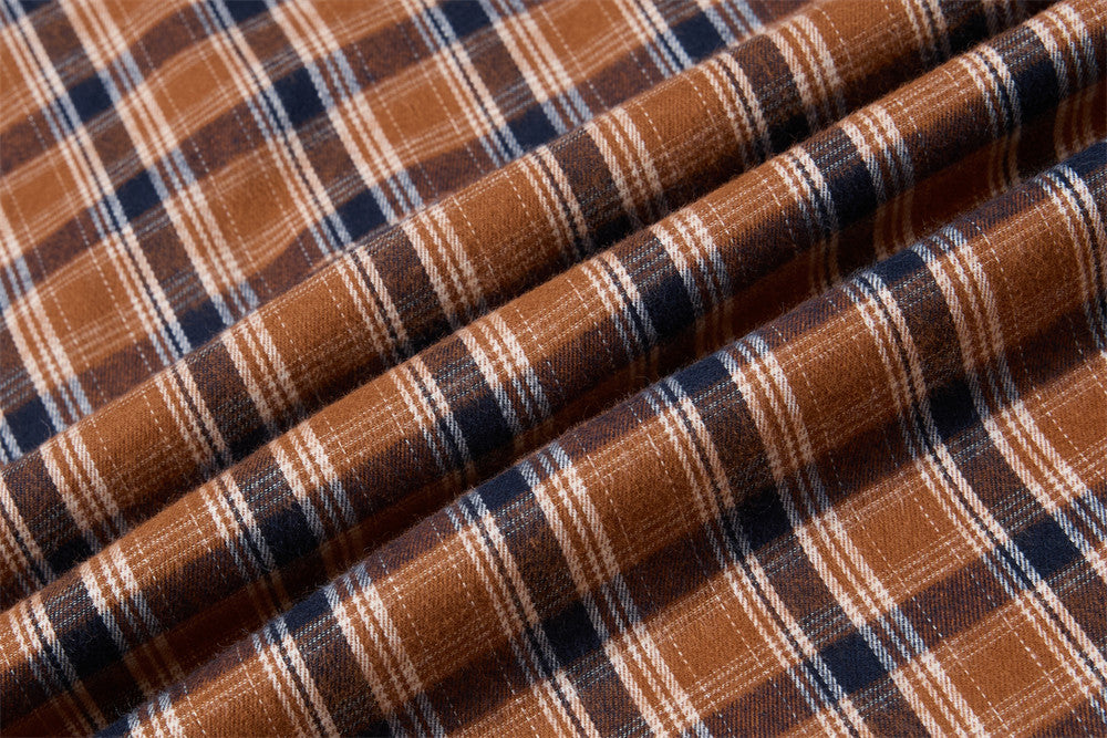 Camisa de franela de cuadros de manga larga – Camisa abotonada de corte relajado para hombre en cuadros marrones