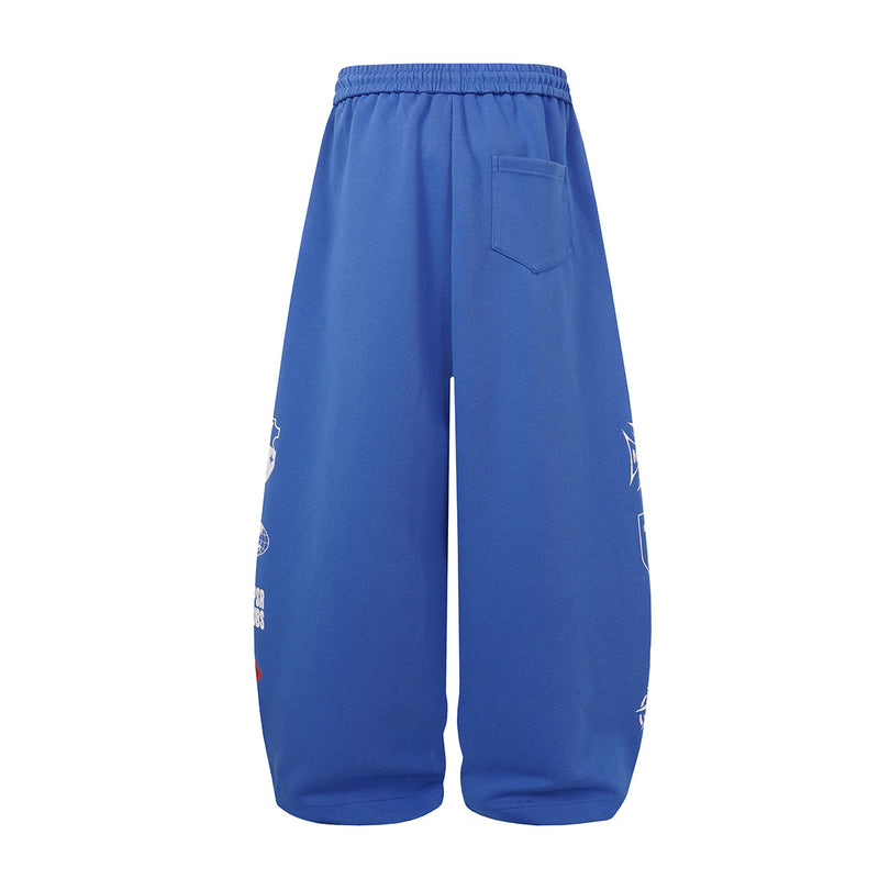 Wide-Leg Graphic Sweatpants – Streetwear Patch Print, Washed Finish