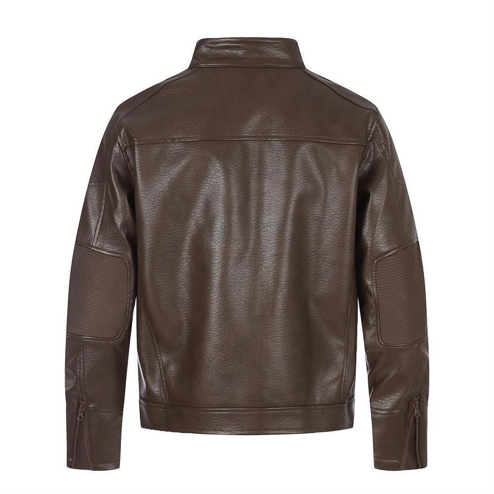 Veste biker moto homme en similicuir PU – Veste streetwear zippée à col montant
