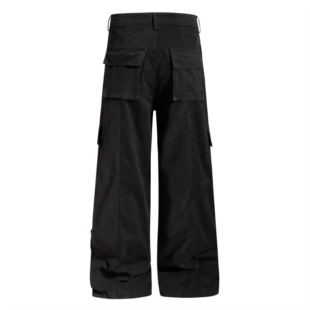 Wide-Leg Cargo Pants – Punk Streetwear Deconstructed Multi-Pocket Trousers