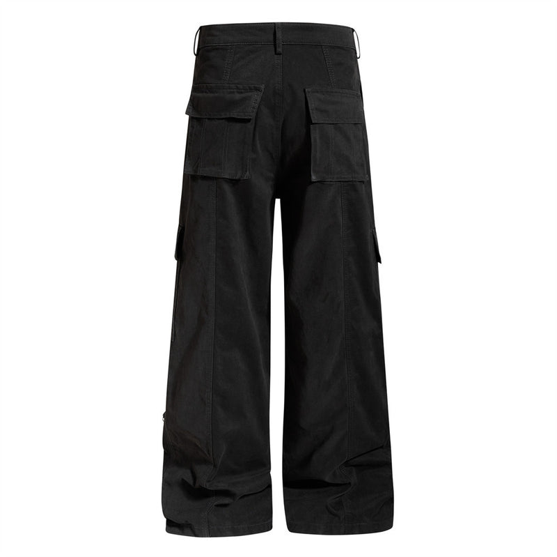Wide-Leg Cargo Pants – Punk Streetwear Deconstructed Multi-Pocket Trousers