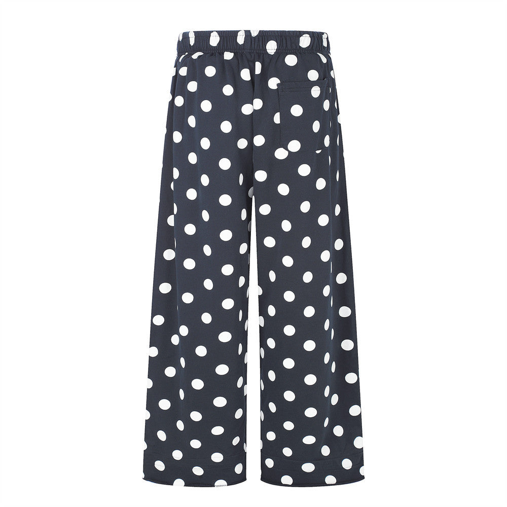 Polka Dot Wide-Leg Pants with Elastic Drawstring Waist