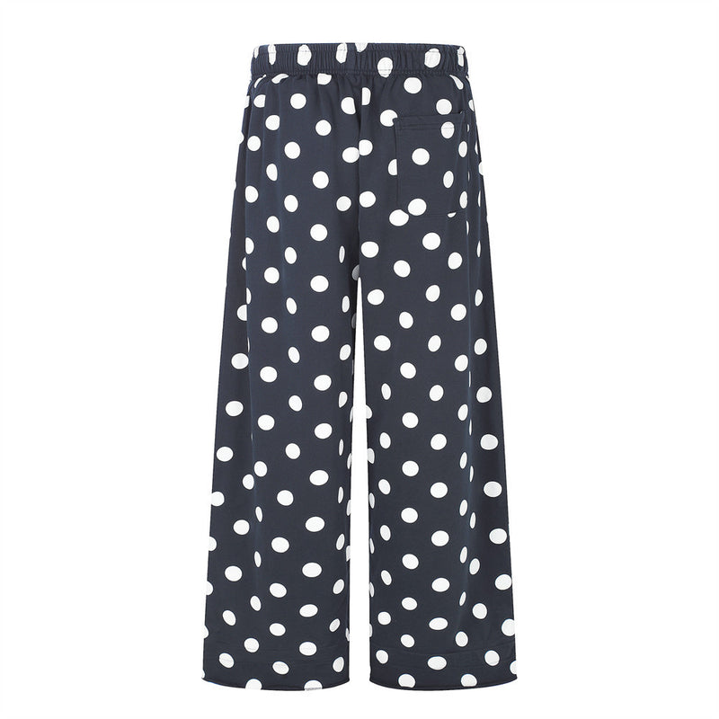 Polka Dot Wide-Leg Pants with Elastic Drawstring Waist