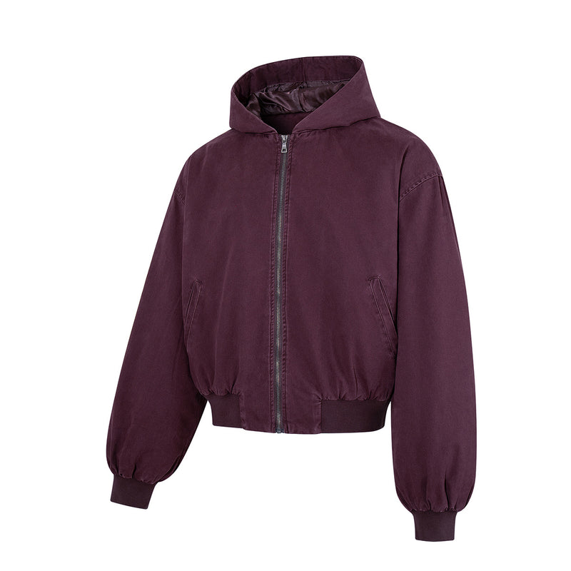 Cazadora bomber oversize con capucha – Prenda acolchada de algodón lavado