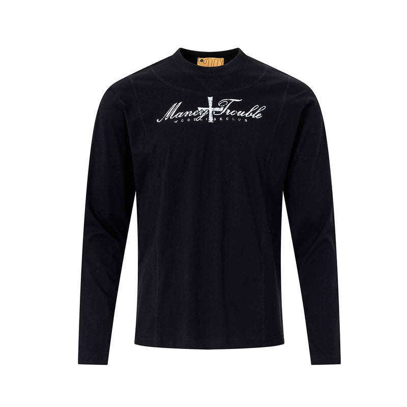 Langarm-Graphic-T-Shirt – Mancy-Trouble-Kreuzprint, Mockneck, Slim Fit