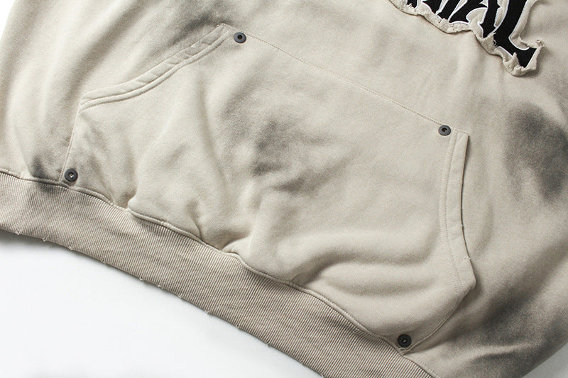 Material Graphic Oversized Hoodie – Washed Heavy Fleece with Embroidered Patch &