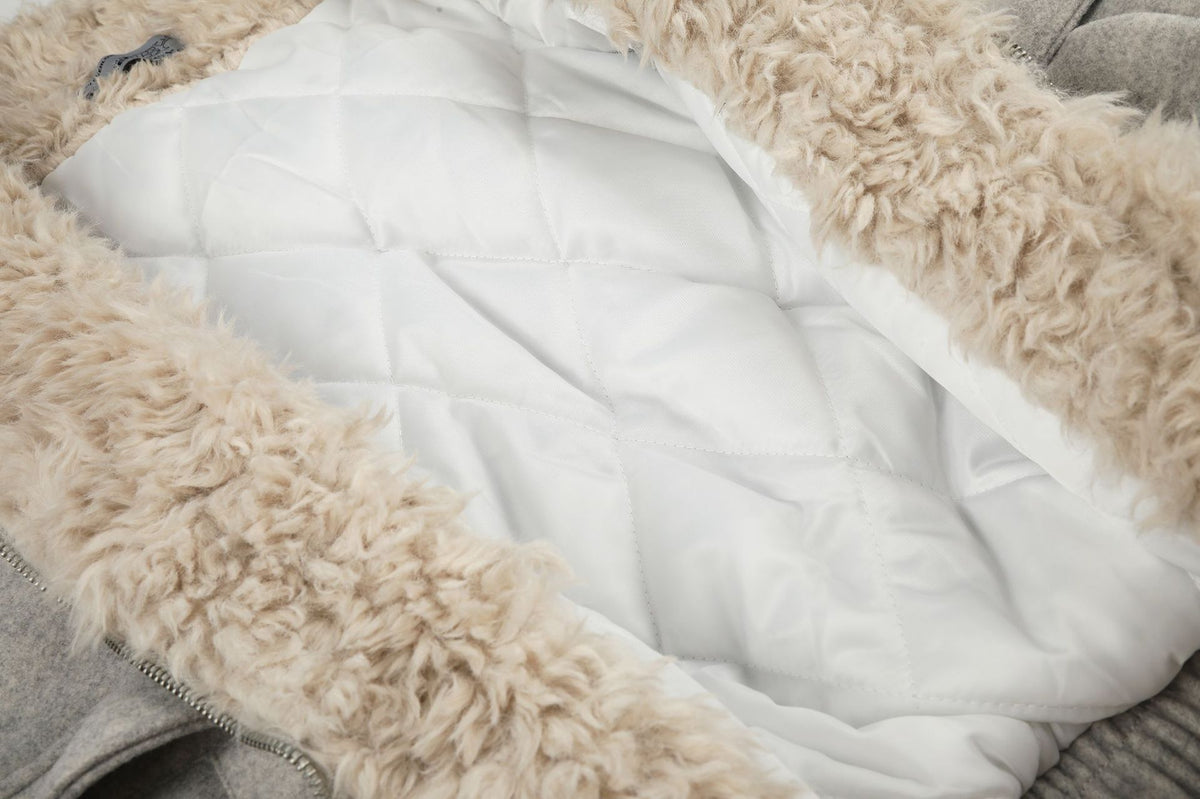 Wool-Blend Bomber Jacket with Sherpa Lining and Fleece Collar Trim