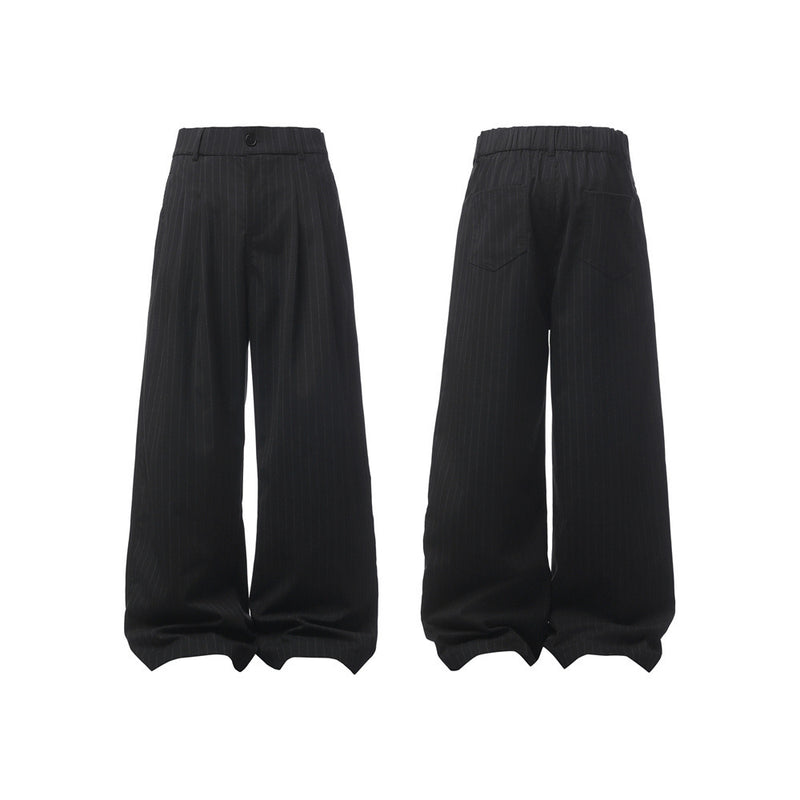 Pinstripe Wide-Leg Trousers – Double-Pleat High-Street Dress Pants