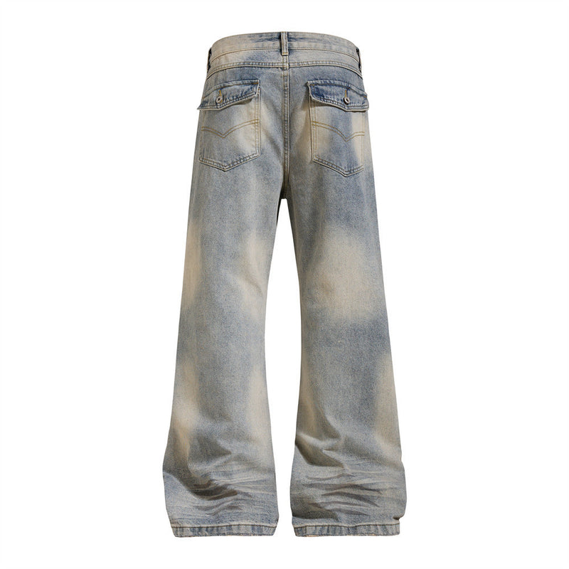 Distressed-Flare-Jeans – Herren-Wide-Leg-Denim in verwaschener Optik mit Knitterdetails