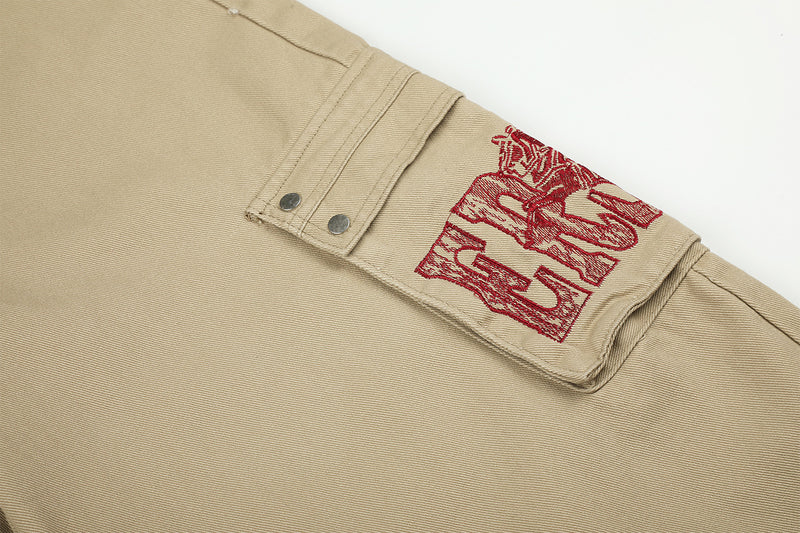 Baggy Cargo Pants Wide Leg Embroidered Letter Workwear Trousers