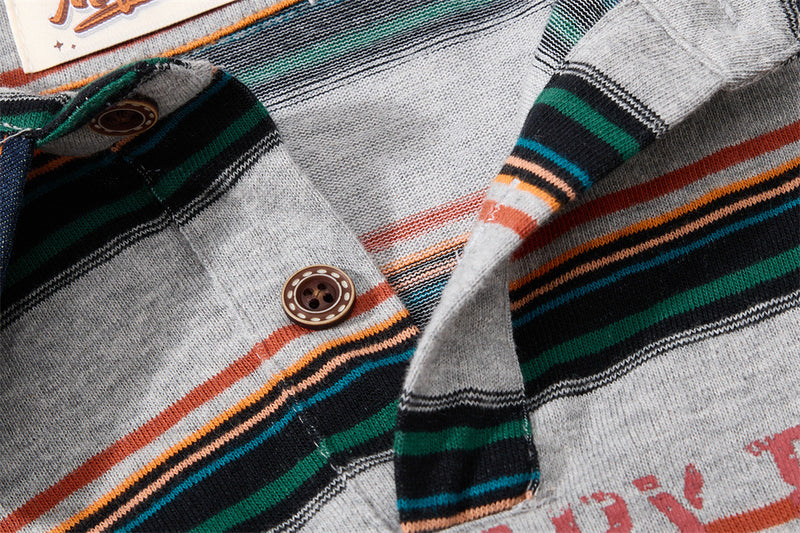 Striped Rugby Polo Shirt – Vintage American College Graphic Long Sleeve