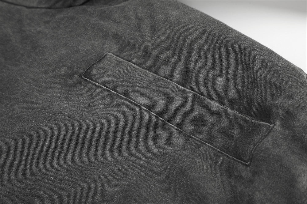 Moto-Inspired Workwear Jacket – Irregular Button Placket, Contrast Collar