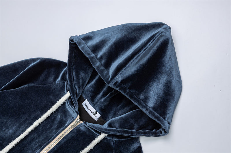 Sudadera de terciopelo con cremallera y estampado de perro de dibujos – Corte oversize color block