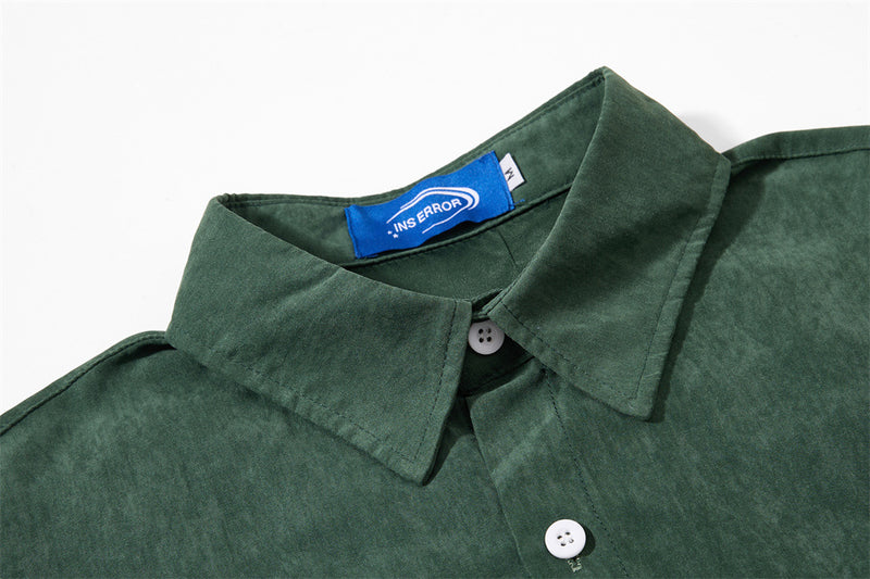 Men's Oversized Short Sleeve Button-Up Shirt – Casual Solid Suede-Texture