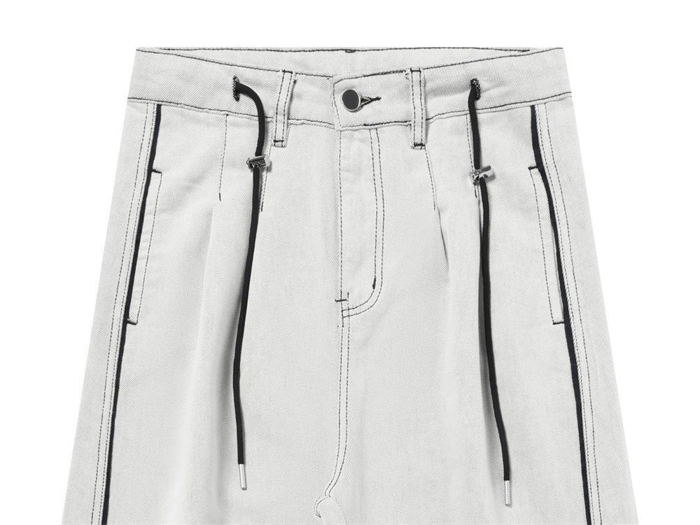 Wide-Leg Jeans Men's Deconstructed Contrast Stitch Baggy Denim Pants