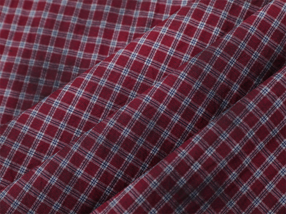 Men's Short Sleeve Shirt – Plaid Tie-Dye Washed Check with Drawstring Hem