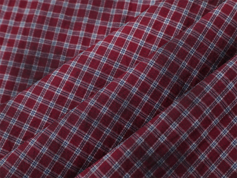 Men's Short Sleeve Shirt – Plaid Tie-Dye Washed Check with Drawstring Hem
