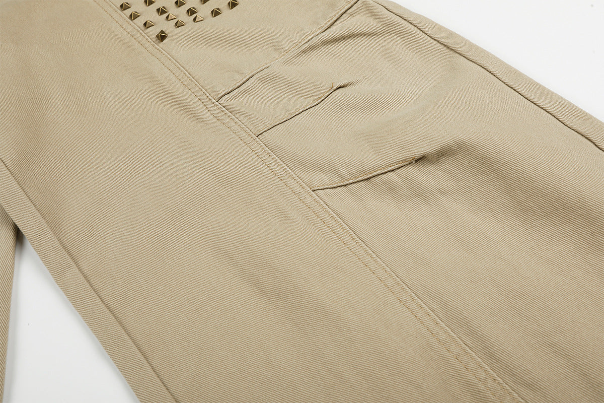 Studded Wide-Leg Cargo Pants with Oversized Pockets