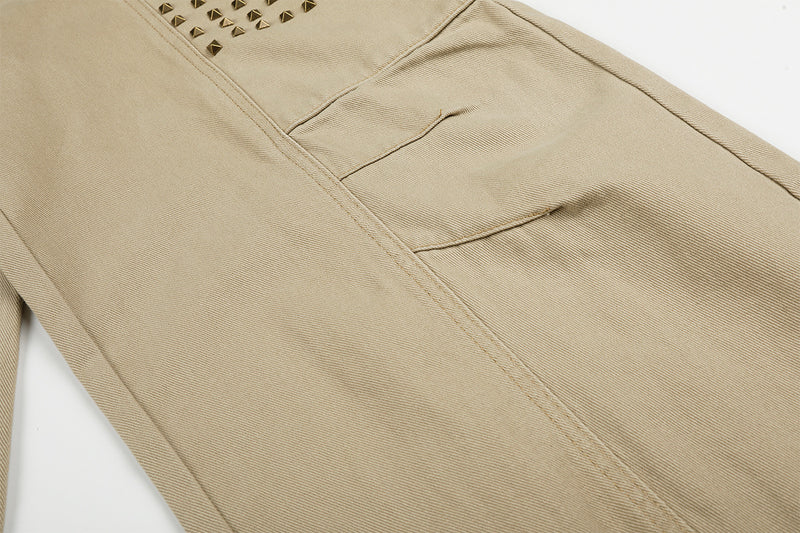Studded Wide-Leg Cargo Pants with Oversized Pockets