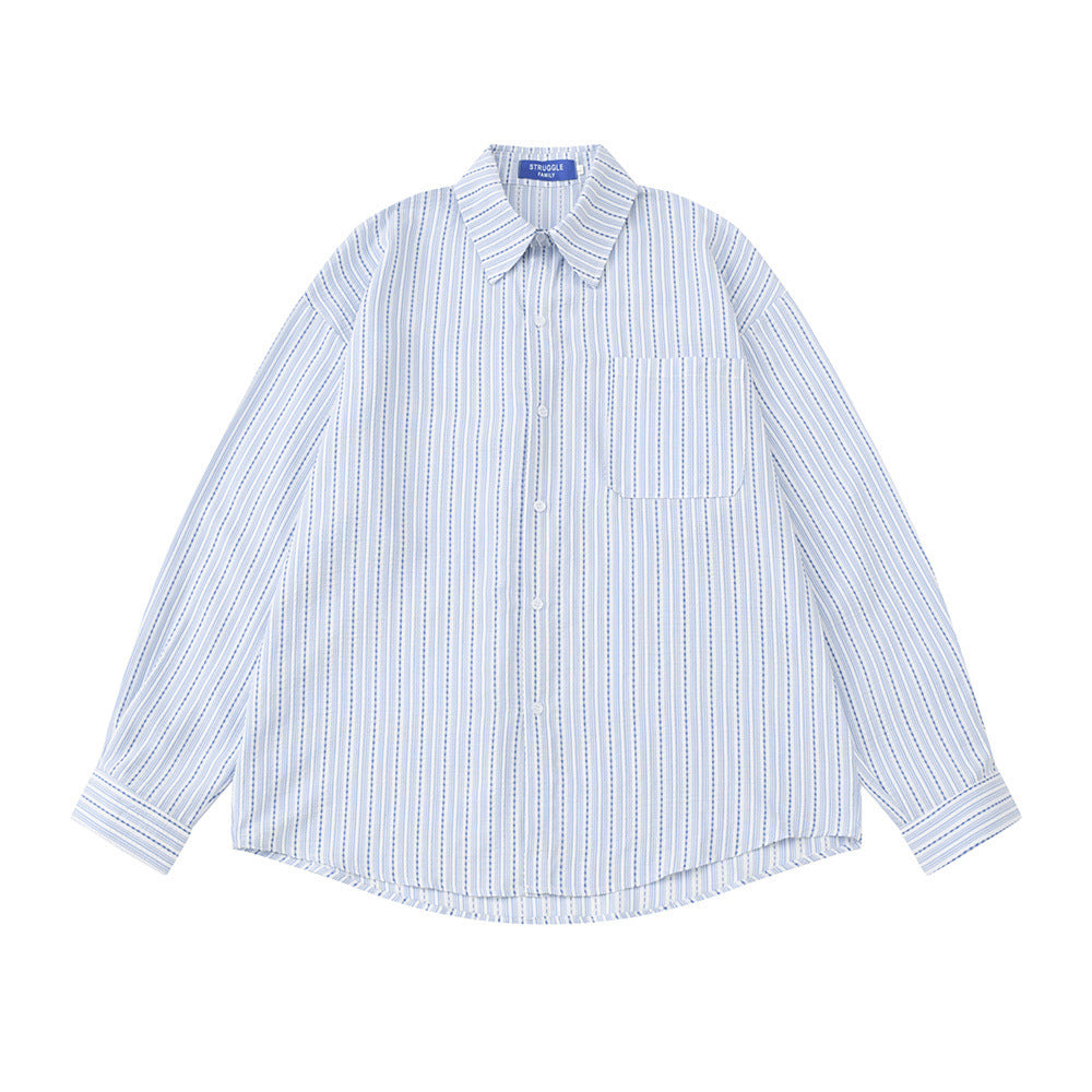 Blue Striped Long Sleeve Shirt Men – Oversized Relaxed Fit Button-Up