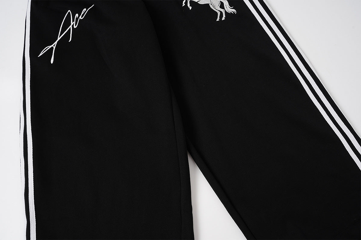 Wide Leg Sweatpants with Leopard Waistband & Pegasus Embroidery