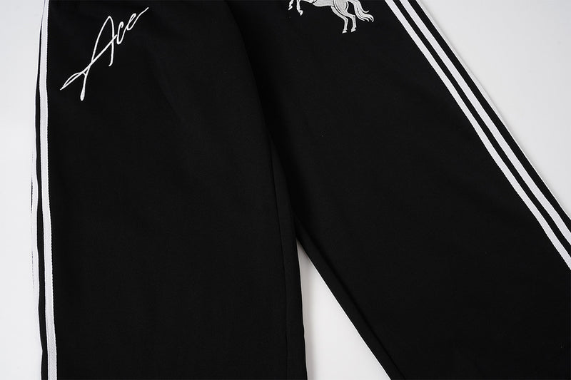 Wide Leg Sweatpants with Leopard Waistband & Pegasus Embroidery