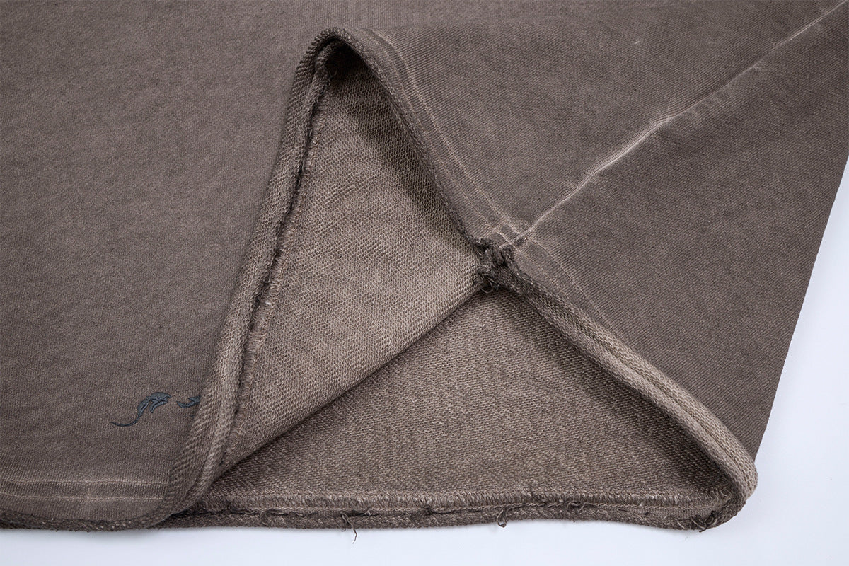 Long Sleeve Acid Wash Shirt with Celestial Print & Raw-Edge Seam Detail