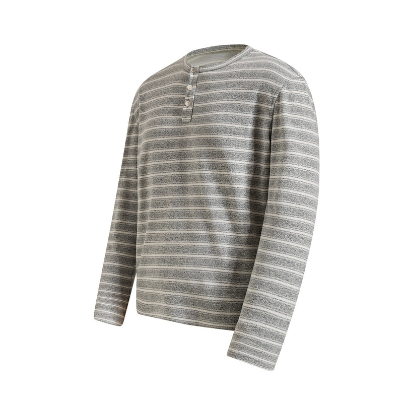 Men's Striped Henley Long-Sleeve Shirt – Vintage American Lazy Style