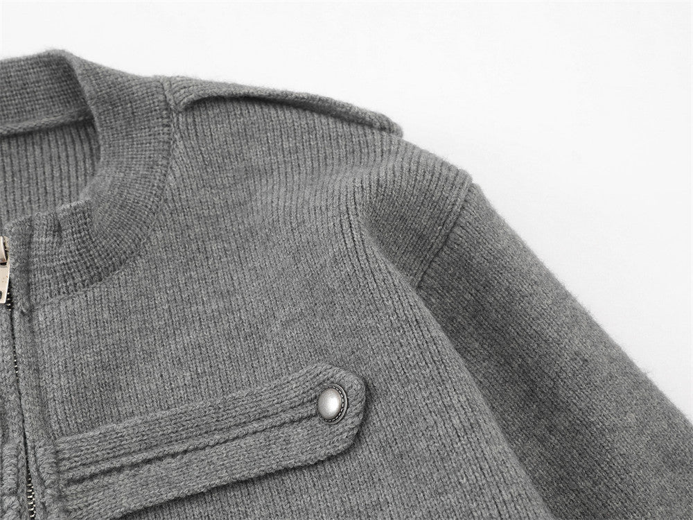 Veste en maille zippée d’inspiration militaire – Cardigan oversize à col montant avec