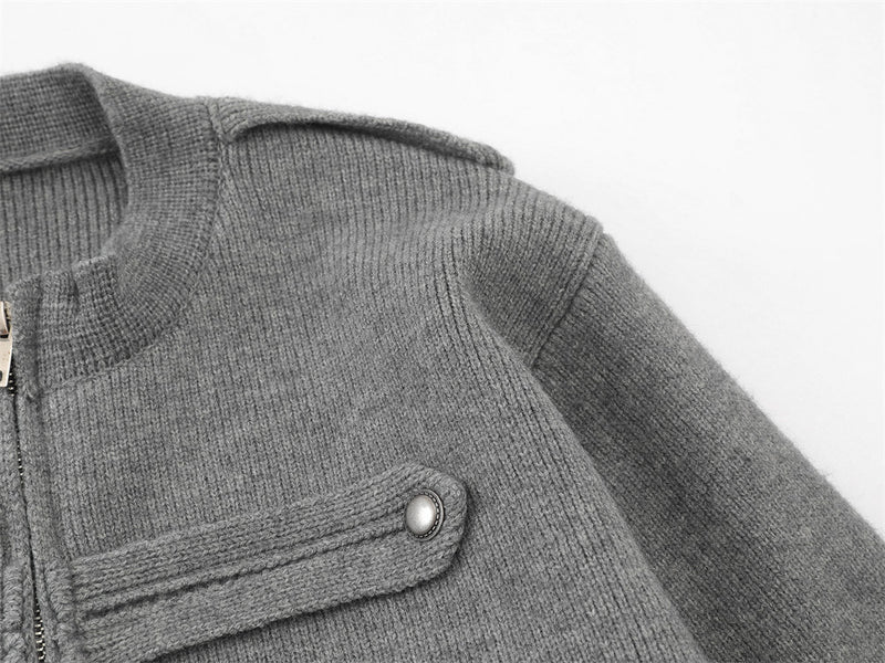 Veste en maille zippée d’inspiration militaire – Cardigan oversize à col montant avec