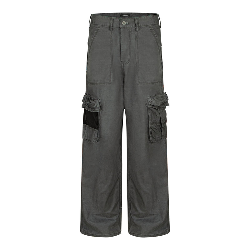 Herren-Wide-Leg-Cargohose – Grau, Gerader Fit mit mehreren Taschen