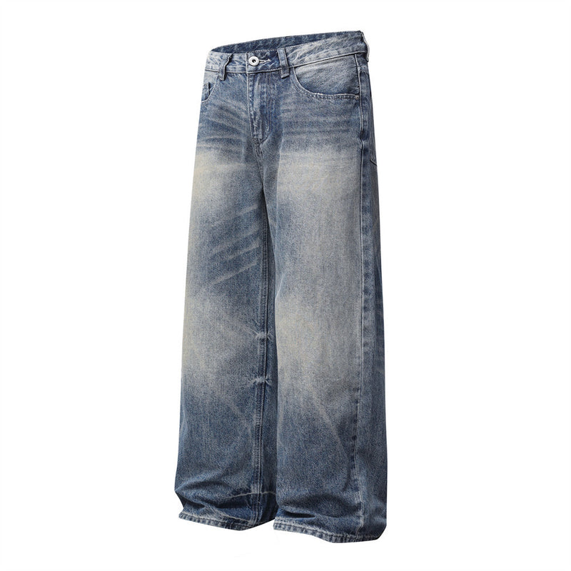 Men's Wide-Leg Baggy Jeans – Vintage Washed Straight Fit Denim