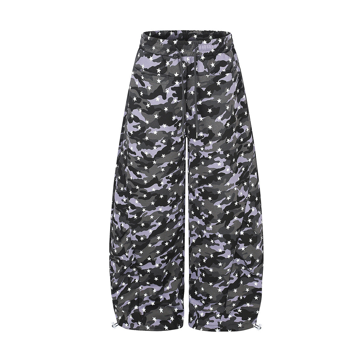 Camo Baggy Cargo Pants – Star Print Wide-Leg Parachute Trousers