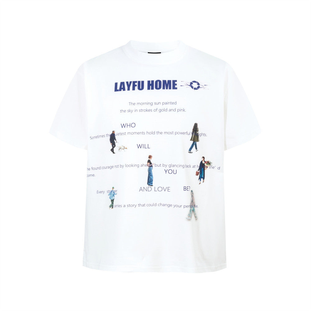 T-shirt streetwear graphique – Motif personnage et lettrage, col rond, manches courtes