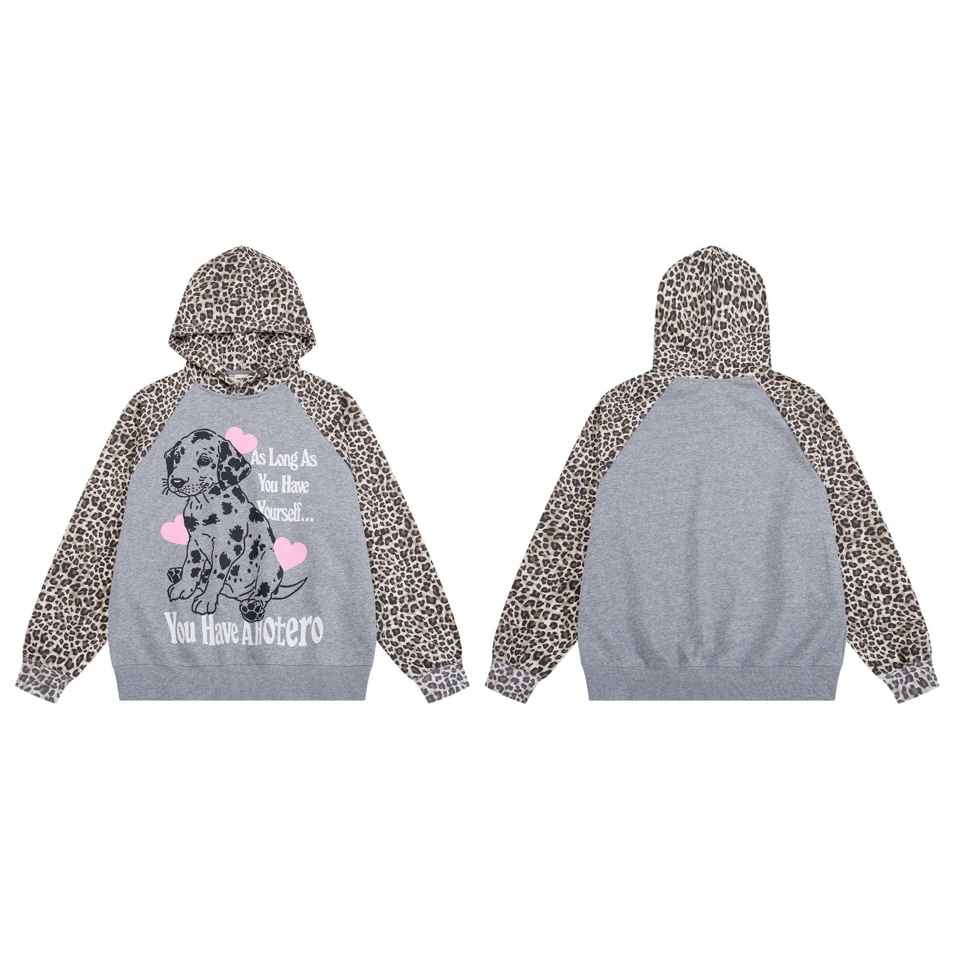 Raglan-Hoodie mit Leopardenprint, Dalmatiner-Grafik & rosa Herzen