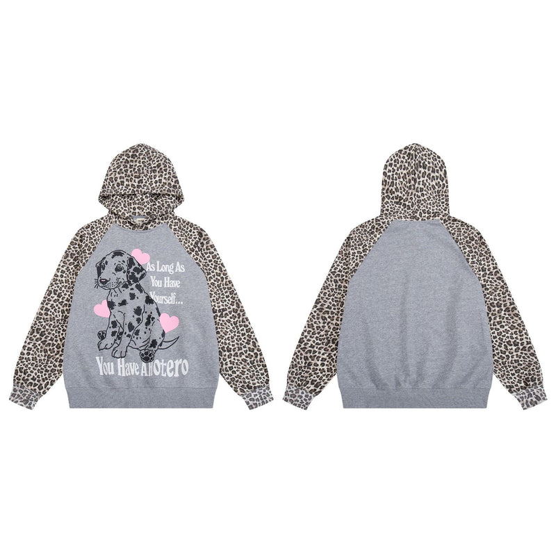 Raglan-Hoodie mit Leopardenprint, Dalmatiner-Grafik & rosa Herzen