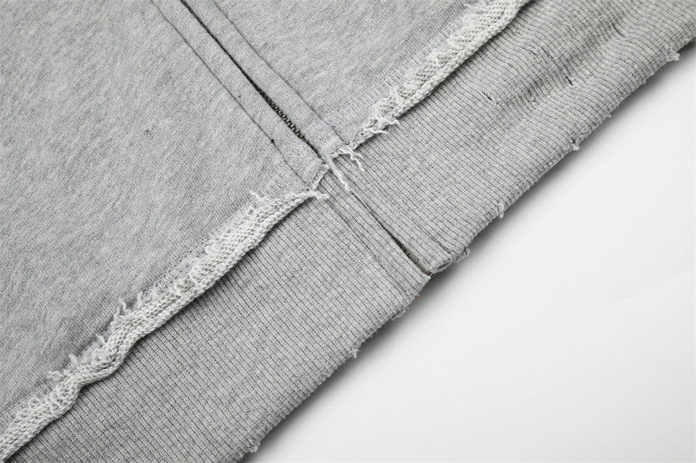 Sweat à capuche zippé « YOU » orné de perles – Sweat gris en molleton à ourlet brut