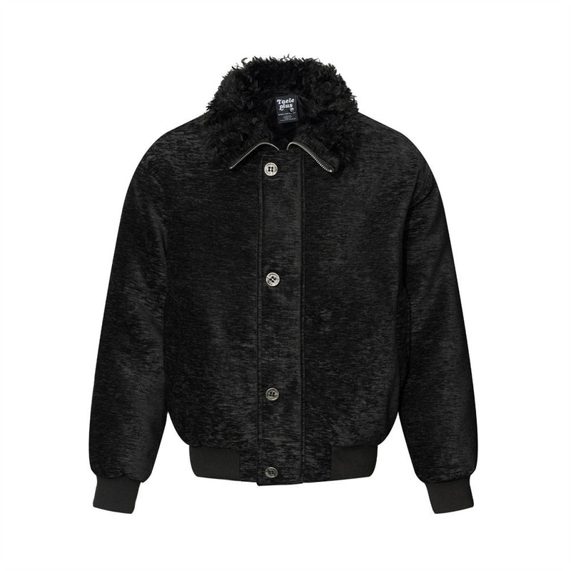 Men's Black Faux Fur Collar Bomber Jacket – Oversized Streetwear Baseball Coat