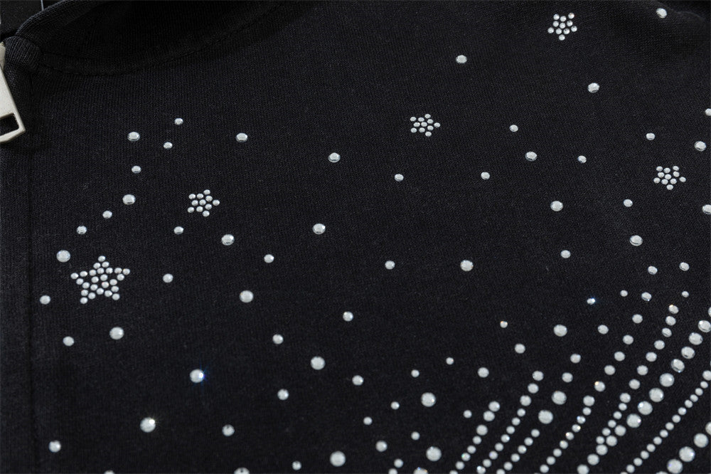 Sweat à capuche zippé avec étoile filante en strass – Streetwear oversize à double zip