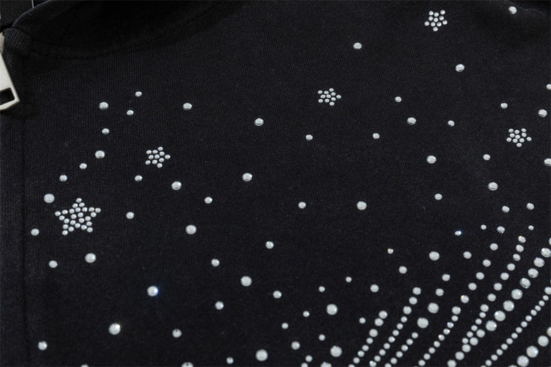 Sweat à capuche zippé avec étoile filante en strass – Streetwear oversize à double zip