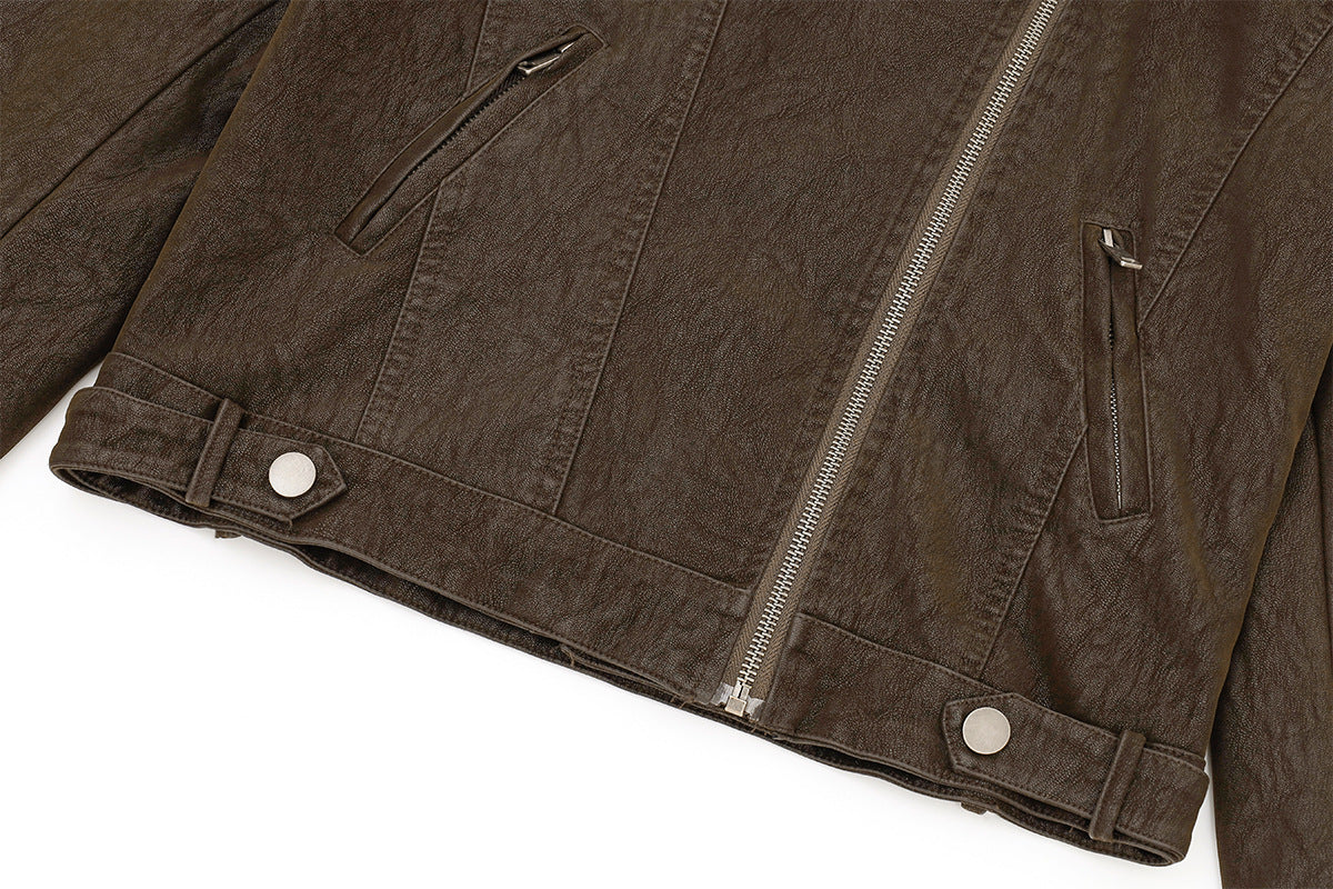 Cropped Moto Biker Jacket – Asymmetric Zip PU Leather Rider Coat